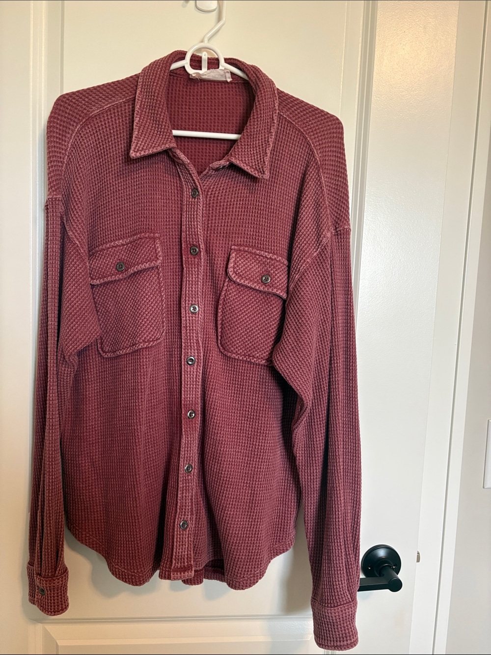 Hippie Rose Waffle-Knit Button Front Shacket in Mauve
